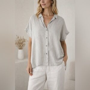 NWT James Perse XL (4) 100% Linen Button Front Shirt Minimalist Quiet Lux